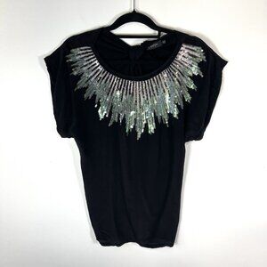 MM Couture 100% Silk Black Sequin Short Sleeve Top Women’s Size Small
